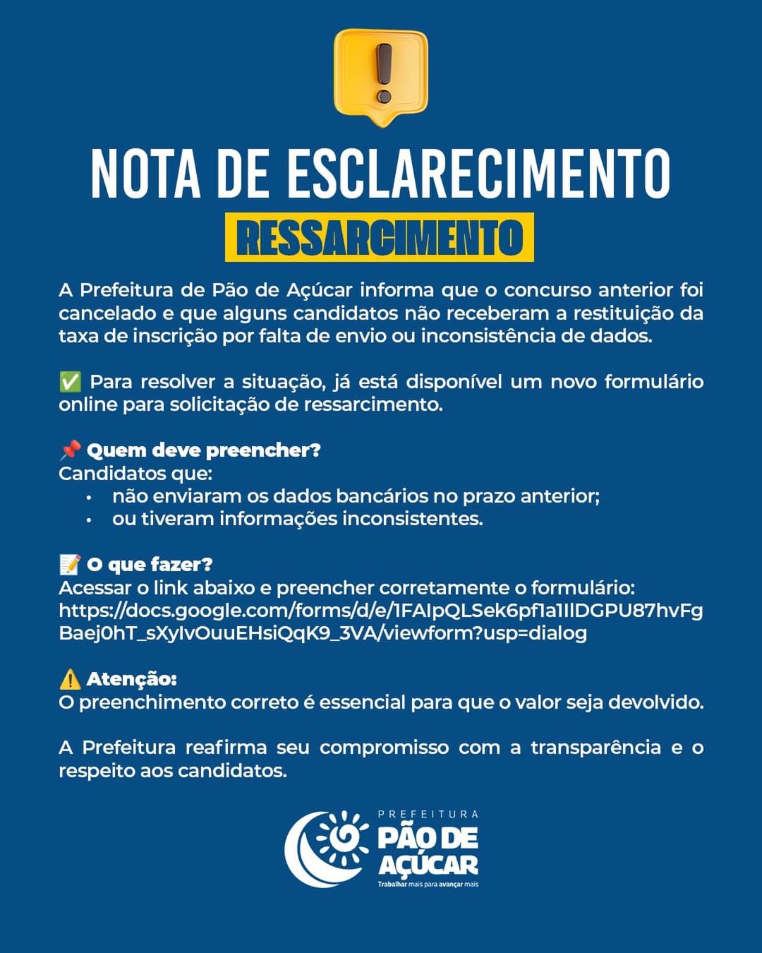 NOTA DE ESCLARECIMENTO – RESSARCIMENTO